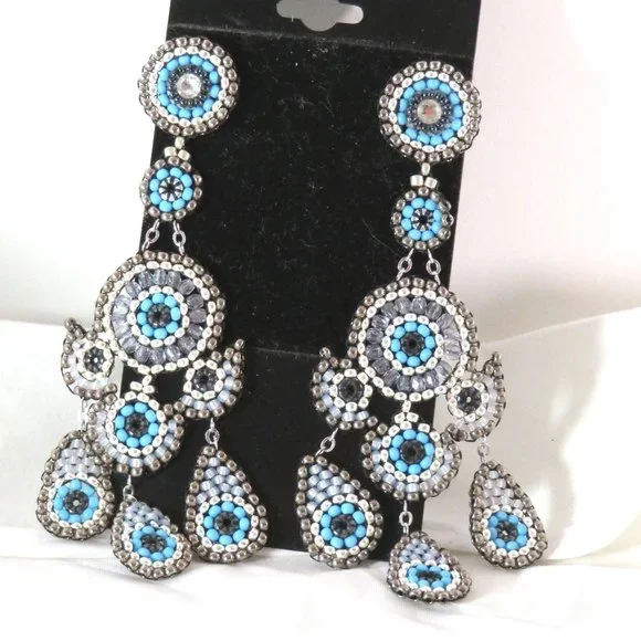 Silver blue chandelier earrings
